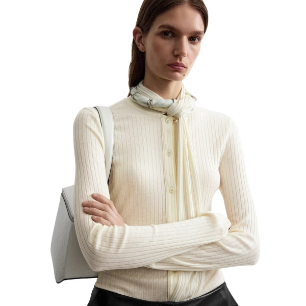 Toteme Ribbed bow blouse in Ecru, view 5
