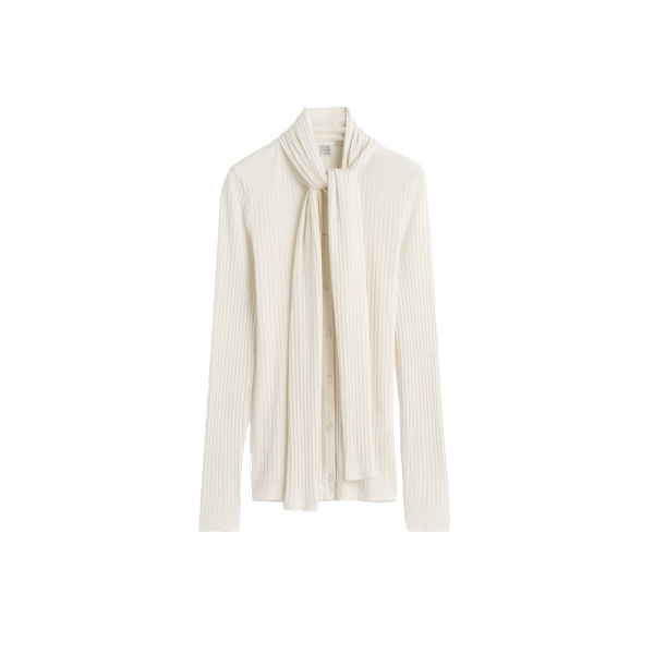 Toteme Ribbed bow blouse in Ecru