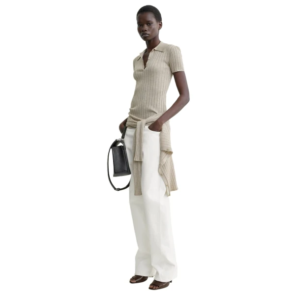 Toteme Ribbed cashmere silk polo in Oat mélange, view 3