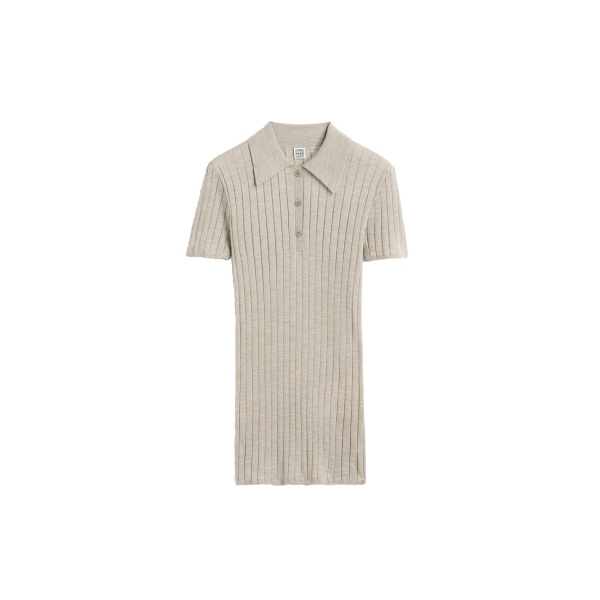 Toteme Ribbed cashmere silk polo in Oat mélange