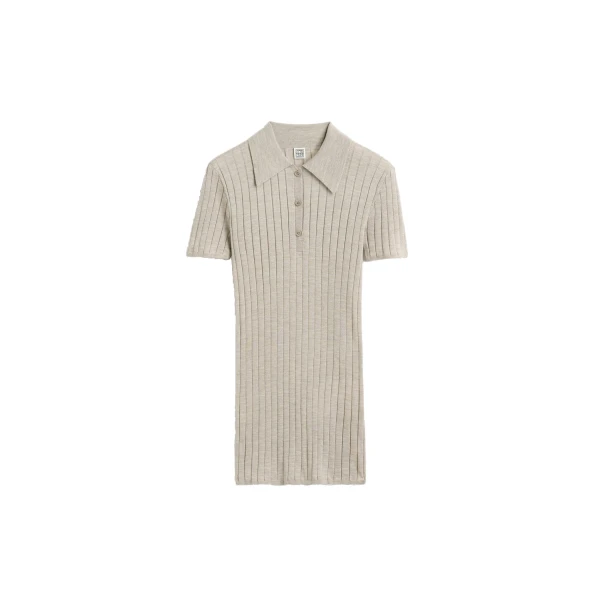 Ribbed cashmere silk polo in Oat mélange