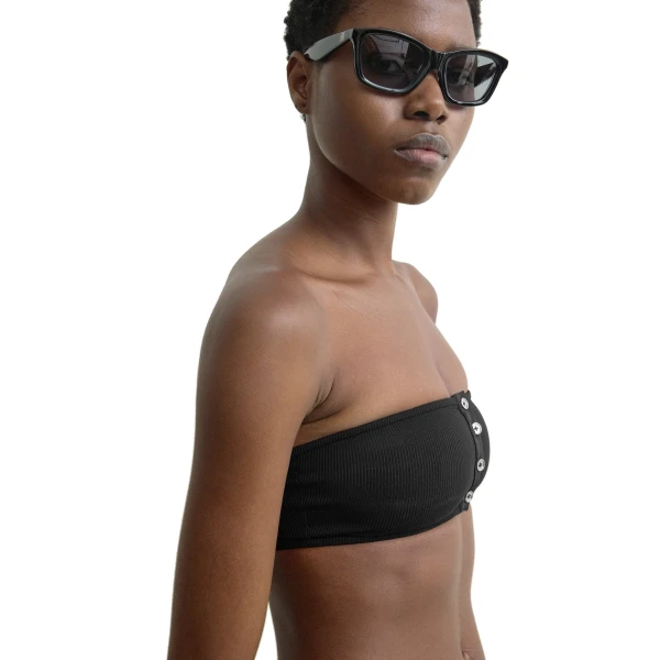 Toteme Ribbed strapless bikini top in Black, view 5