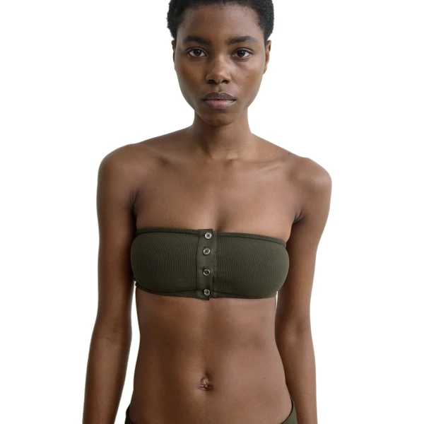 Toteme Ribbed strapless bikini top in Dark green, view 5