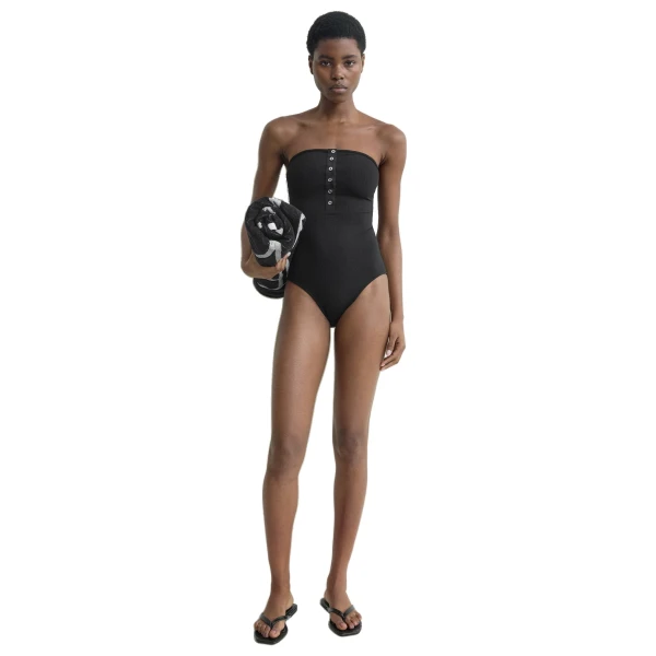 Toteme Ribbed strapless swimsuit in Black, view 2