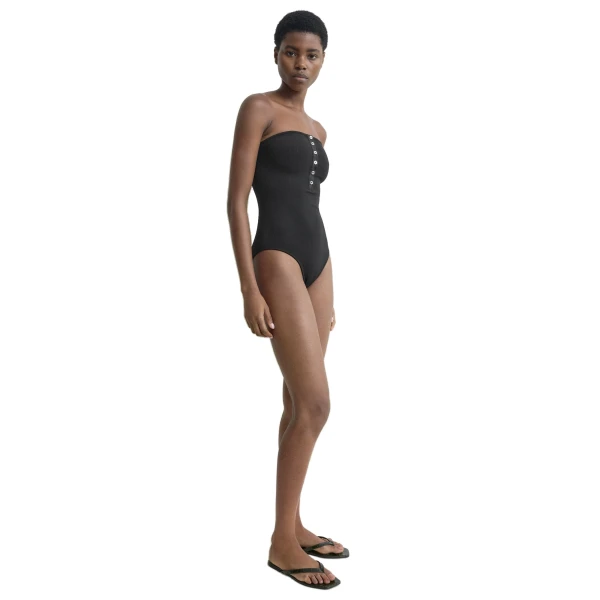 Toteme Ribbed strapless swimsuit in Black, view 3