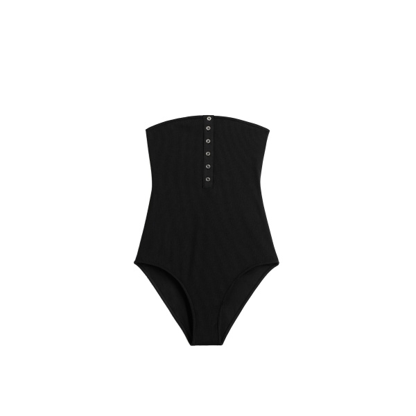 Toteme Ribbed strapless swimsuit in Black