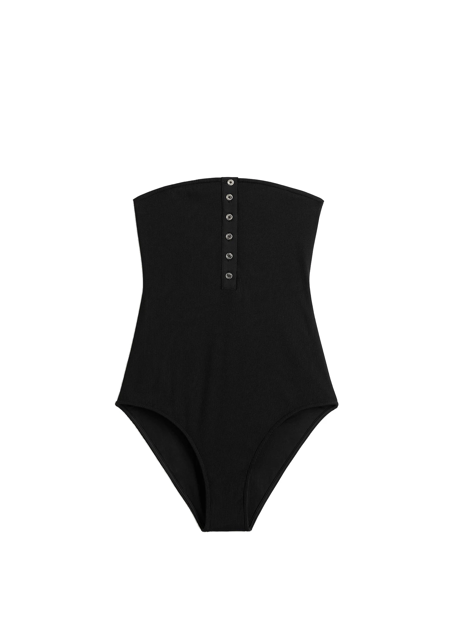 Toteme-Ribbed-strapless-swimsuit-in-Black-white Toteme Ribbed strapless swimsuit in Black