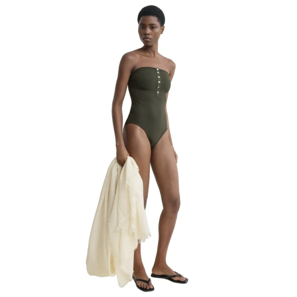 Toteme Ribbed strapless swimsuit in Dark green, view 2