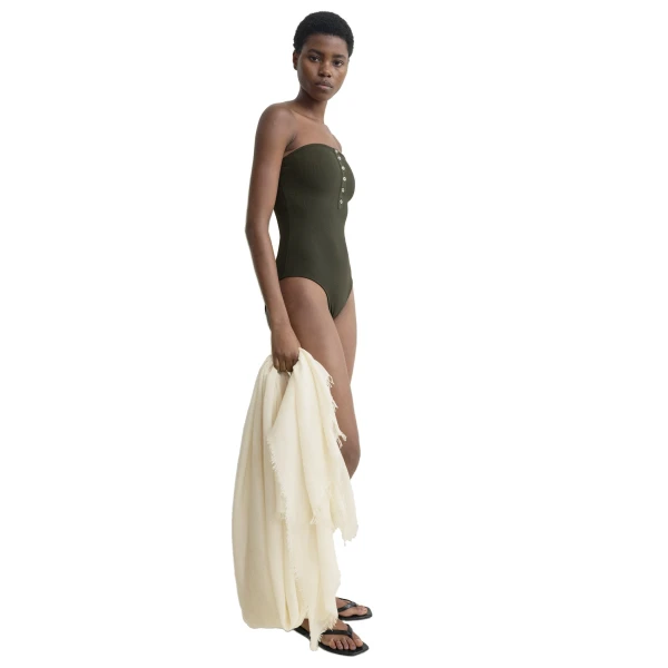 Toteme Ribbed strapless swimsuit in Dark green, view 3