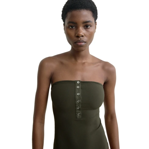 Toteme Ribbed strapless swimsuit in Dark green, view 5