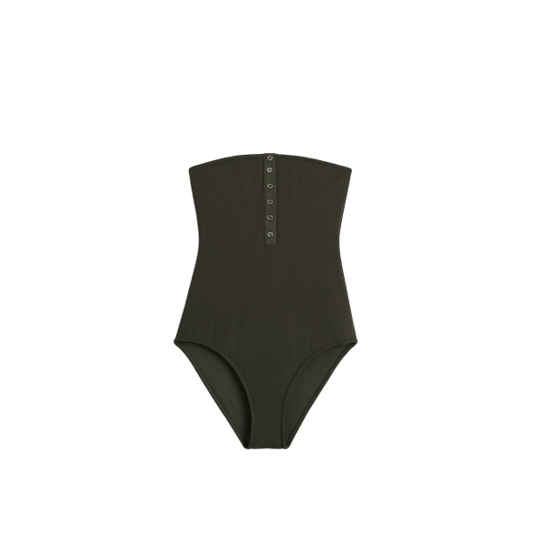 Toteme Ribbed strapless swimsuit in Dark green