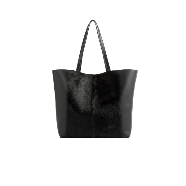 Toteme Roam goat hair tote in Black / Black