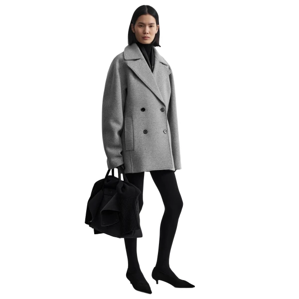Toteme Rounded peacoat in Pale grey mélange, view 2