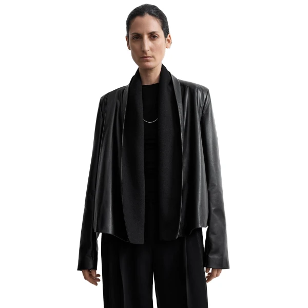 Toteme Scarf leather jacket in Black, view 6