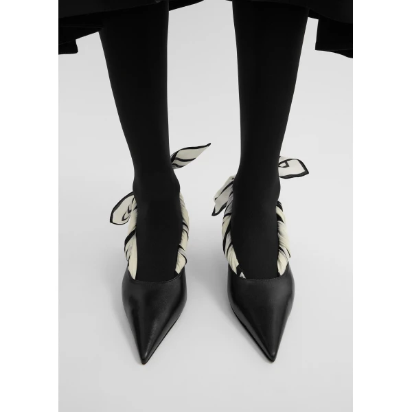 Scarf nappa slingbacks in Black / Ecru - Image 3