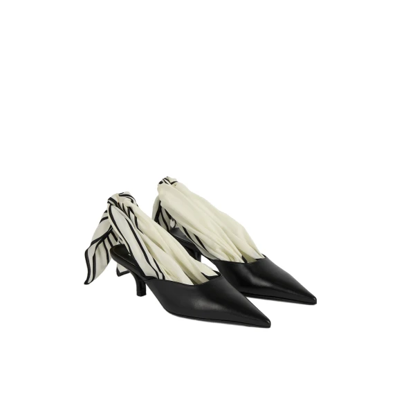 Scarf nappa slingbacks in Black / Ecru - Image 4