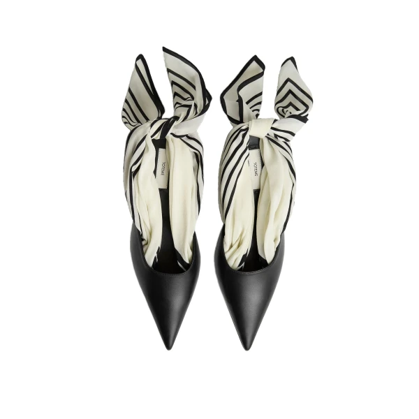 Scarf nappa slingbacks in Black / Ecru - Image 5