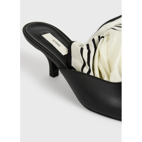 Scarf nappa slingbacks in Black / Ecru - Image 6
