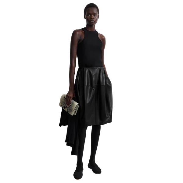 Toteme Sculptural leather skirt in Black, view 2