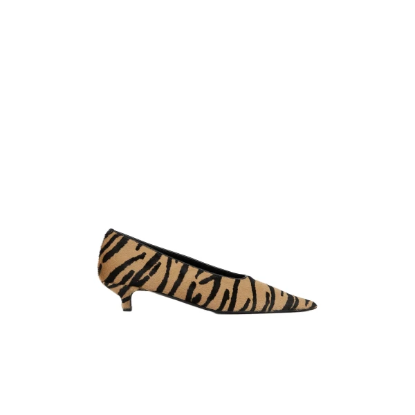 Sharp pony hair kitten pumps in Tiger