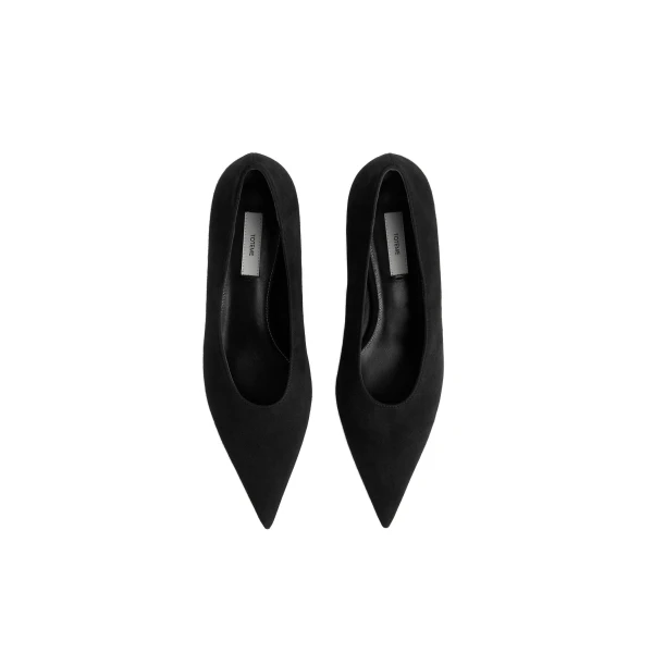 Sharp suede kitten pumps in Black - Image 4