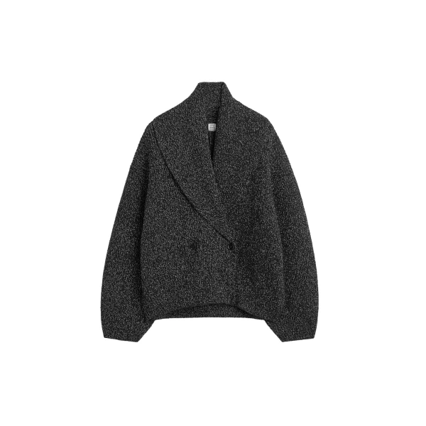 Shawl-lapel cardigan in Black / White
