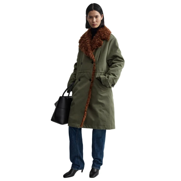 Toteme Shearling cotton parka in Moss, view 2