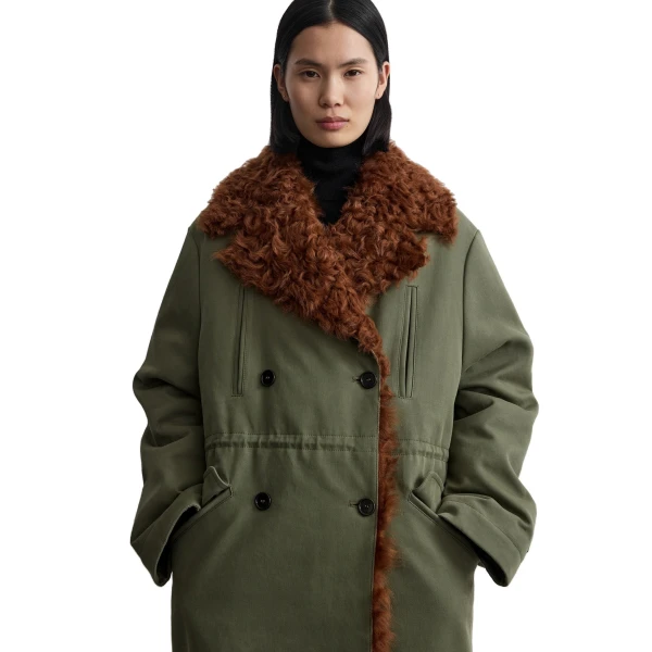 Toteme Shearling cotton parka in Moss, view 5
