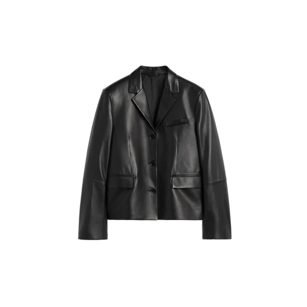 Short leather blazer in Black