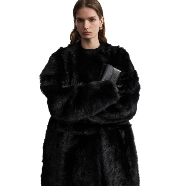 Toteme Short silky shearling coat in Black, view 5