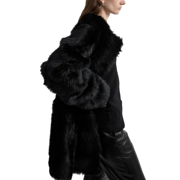 Toteme Short silky shearling coat in Black, view 6