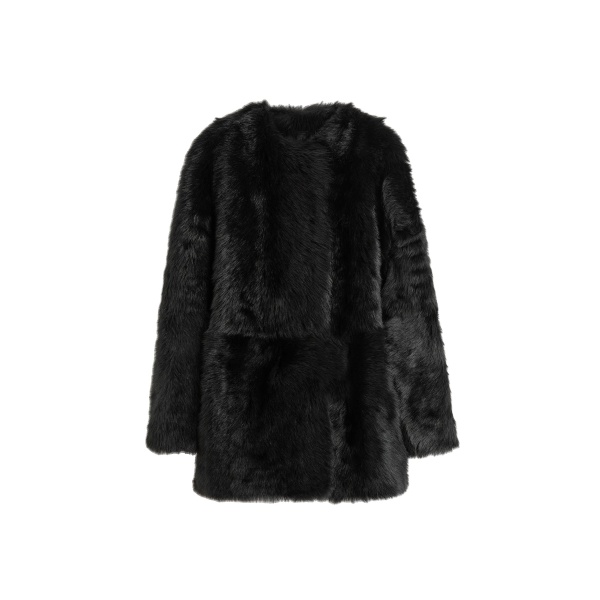 Toteme Short silky shearling coat in Black