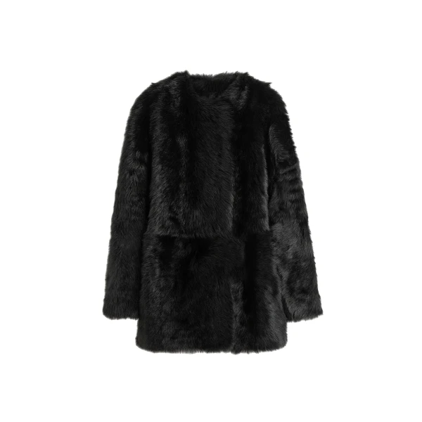 Short silky shearling coat in Black