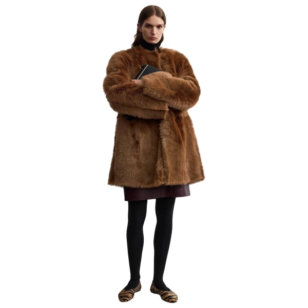 Toteme Short silky shearling coat in Ginger, view 2