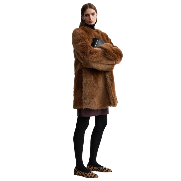 Toteme Short silky shearling coat in Ginger, view 3