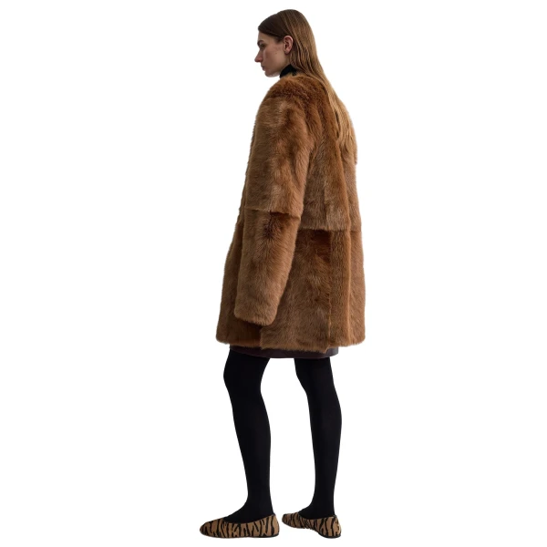 Toteme Short silky shearling coat in Ginger, view 4