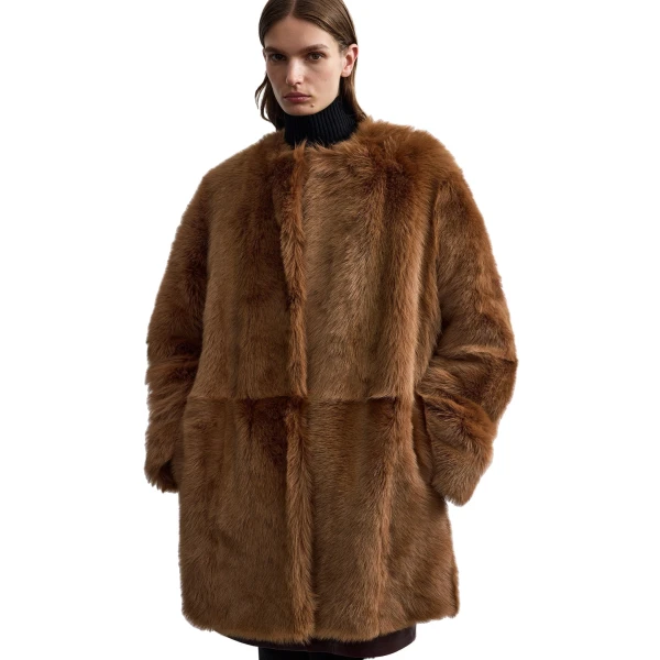 Toteme Short silky shearling coat in Ginger, view 6