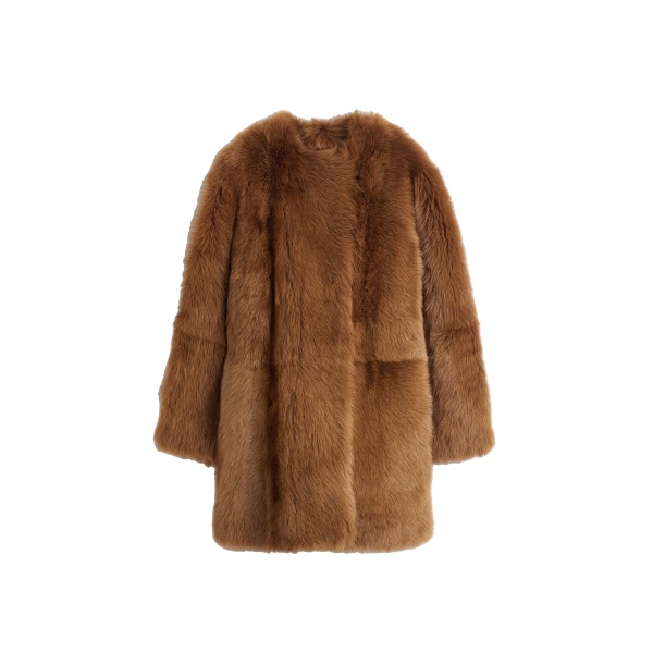 Toteme Short silky shearling coat in Ginger