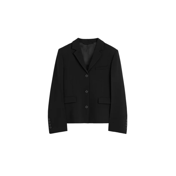 Short stretch wool blazer in Black