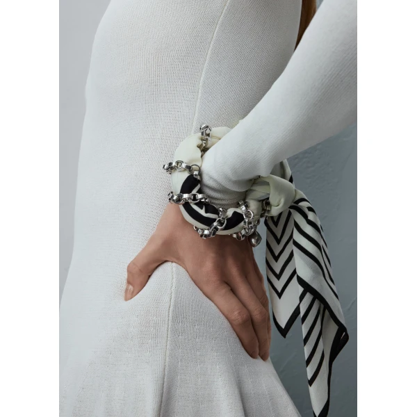 Silk scarf bracelet in Ecru / Black / Silver - Image 3