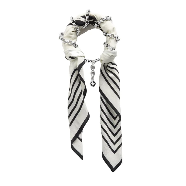 Silk scarf bracelet in Ecru / Black / Silver - Image 4