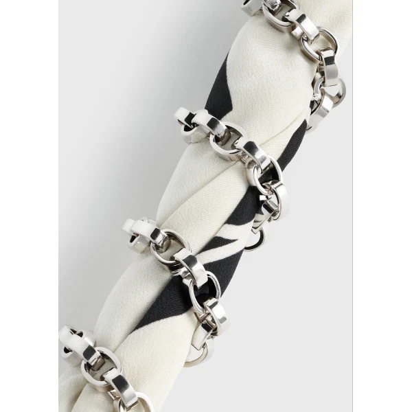 Silk scarf bracelet in Ecru / Black / Silver - Image 5