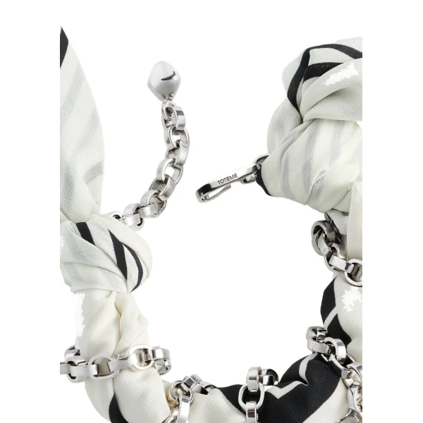 Silk scarf bracelet in Ecru / Black / Silver - Image 6