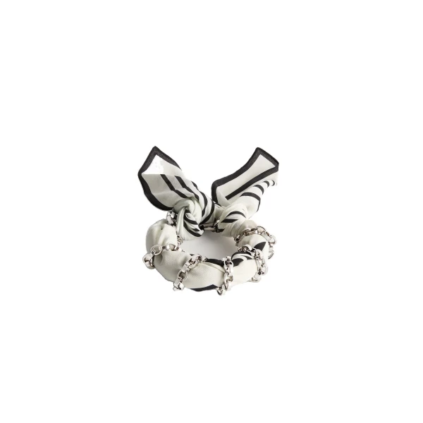 Silk scarf bracelet in Ecru / Black / Silver