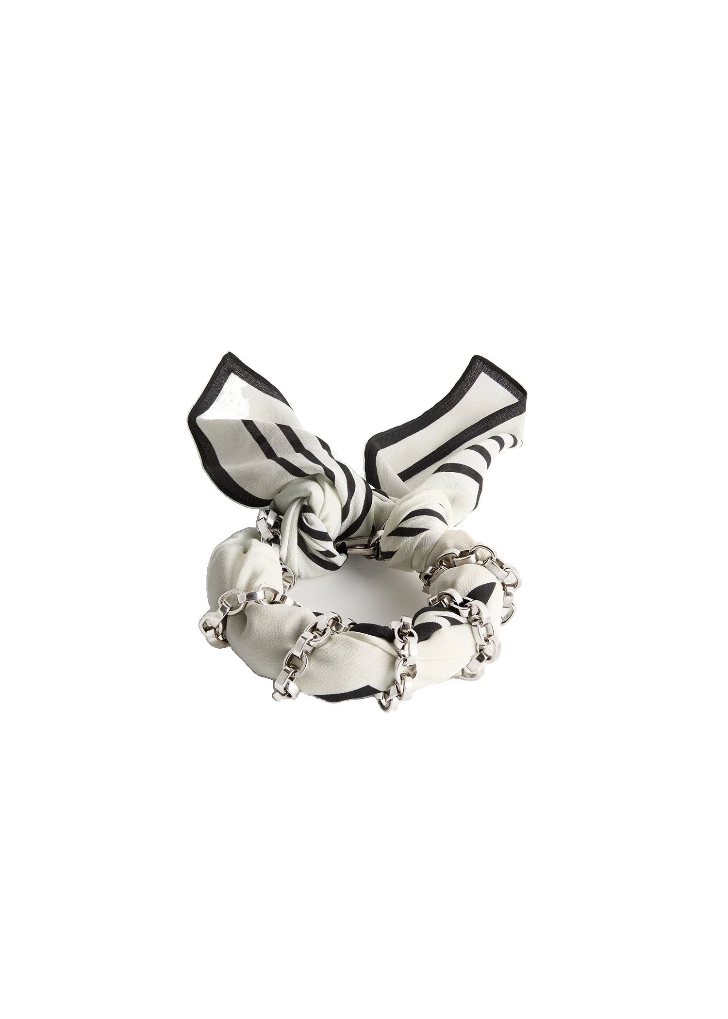 Silk scarf bracelet in Ecru / Black / Silver