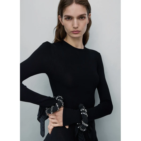 Silk scarf bracelet in Faded black / Black / Silver - Image 2