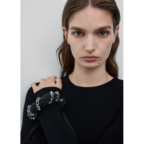 Silk scarf bracelet in Faded black / Black / Silver - Image 3