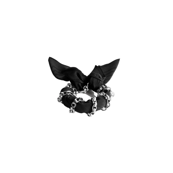 Silk scarf bracelet in Faded black / Black / Silver