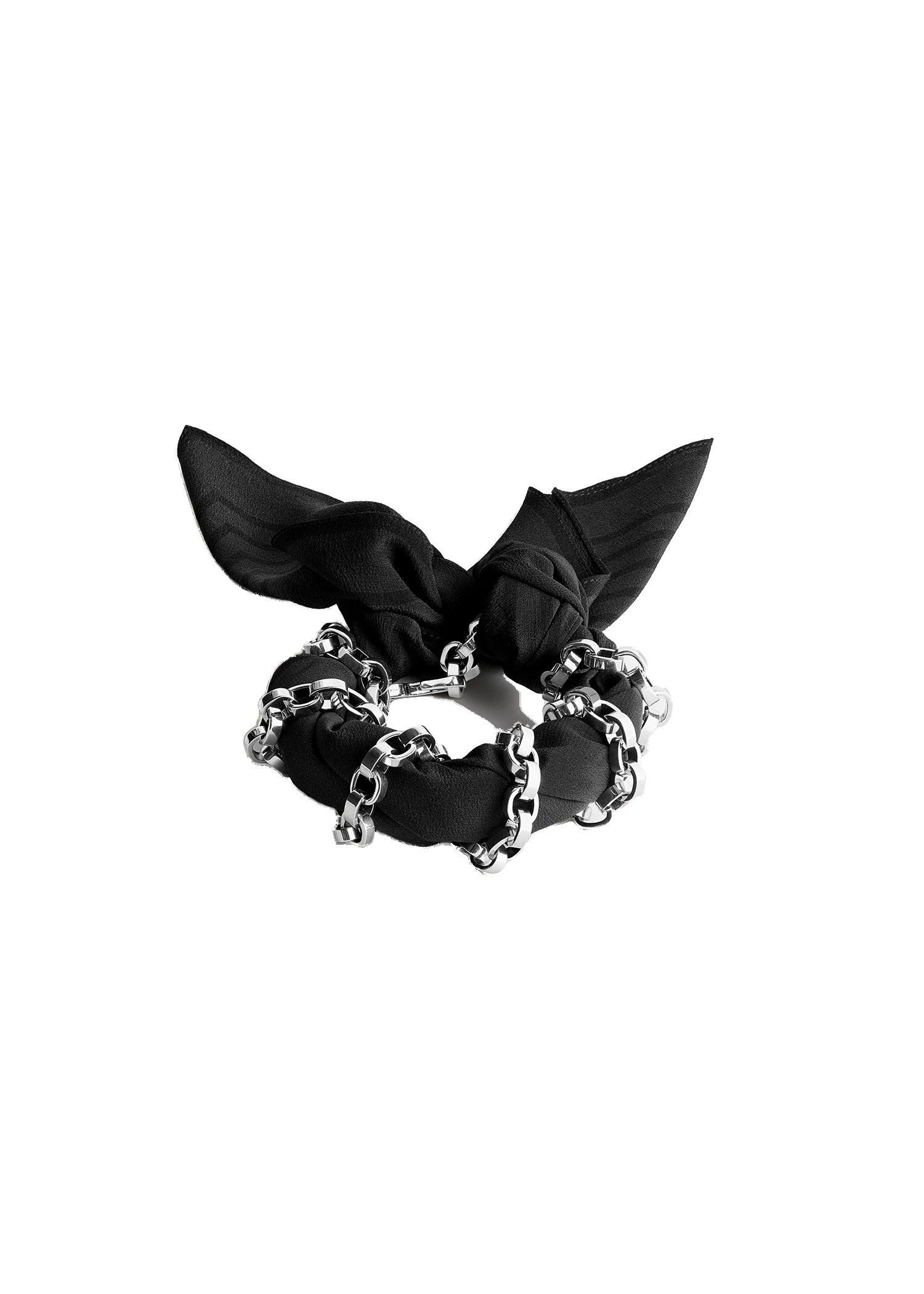 Silk scarf bracelet in Faded black / Black / Silver