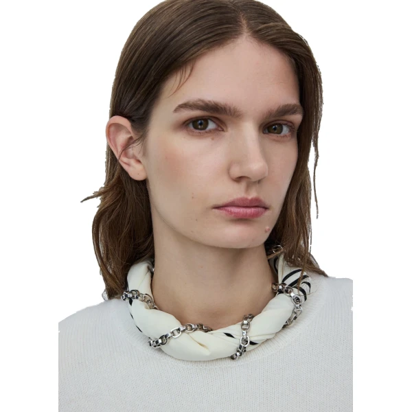 Silk scarf collar in Ecru / Black / Silver - Image 2